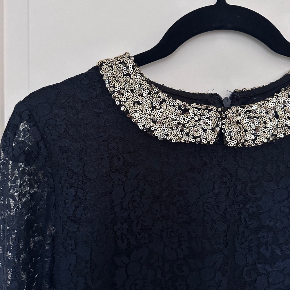 Long sleeve gold black dress w/ lace- sugar hill boutique